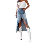 Women's Denim Skirts Ladies Casual High Waist Front Slit Jean Skirt Stretch Straight Long Pencil Denim Skirts for Women Fashion Work Office Long Dresses