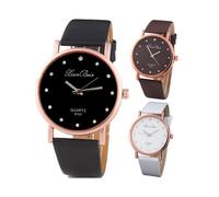 Women's Diamond Quartz Watch Round Dial Leatheroid Band Casual Wristwatch White