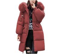 Women's Down Jacket Winter Mid Lenght Down Puffer Coats Ladies Lightweight Jackets with Hood Plus Size Slim Trench Coat Long Sleeve Warm Outwear Outdoor Conjunto Impermeable Lluvia Jaquetes (Red, M)