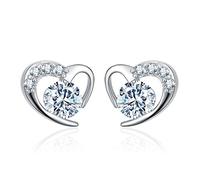 Women's Earrings Sterling Silver with Cubic Zirconia Small Heart Studs Spike Glitter Earrings Party Earrings for Women Girlfriend, Hypoallergenic