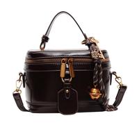 Women's Elegant Minimalist Handbag, Fashion Vintage PU Box Shape Handbag Crossbody Shoulder, Cute Tote Bag with Bell (Coffee)