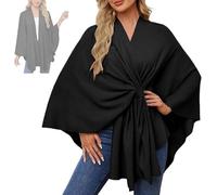 Women'S Elegant Shawl Wraps Soft Open Front Poncho Sweater, One-Piece Solid Color Soft Cape Coat Cloak Top For Spring Fall Winter (Black)
