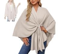 Women'S Elegant Shawl Wraps Soft Open Front Poncho Sweater, One-Piece Solid Color Soft Cape Coat Cloak Top For Spring Fall Winter (Apricot)