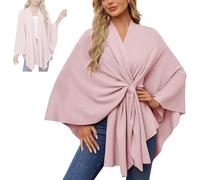 Women'S Elegant Shawl Wraps Soft Open Front Poncho Sweater, One-Piece Solid Color Soft Cape Coat Cloak Top For Spring Fall Winter (Pink)