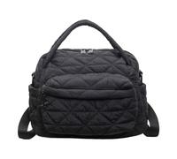 Women's Elegant Solid Color Shoulder Bag 27x22x18cm Nylon & Cotton, Fashion Zipper Tote With Soft Top Handle, Quilted Pattern Lightweight 350g Handbag For Daily Use, Negro , riferimento alla