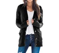 Women's Fall Casual Long Sleeve Button Down Open Front Cable Knit Cardigan Sweaters Long Sleeve Warm Outerwear (Black,XXL)