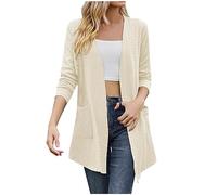 Women's Fall Winter Cardigans Mid-Length Solid Color Cardigan Double Side Pockets Long-Sleeved Sweater Female Cardigan