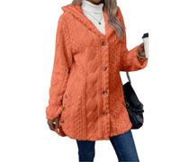 Women's Fall Winter Warm Fashion Hooded Cardigan Long Sleeve Coat, Fleece Sweater for Casual Daily Wear (Orange,XXL)