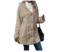 Women's Fall Winter Warm Fashion Jacquard Hooded Cardigan Long Sleeve Coat,Fashion Cozy Warm Coat for Casual Daily Wear (Apricot,S)