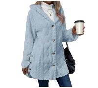 Women's Fall Winter Warm Fashion Jacquard Hooded Cardigan Long Sleeve Coat,Fashion Cozy Warm Coat for Casual Daily Wear (Light blue,M)