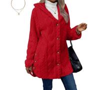 Women's Fall Winter Warm Fashion Jacquard Hooded Cardigan Long Sleeve Coat for Casual Daily Outdoor Wear (Red,4XL)