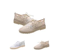 Women's Fashion Canvas Sneakers Mesh Knitted Upper Low Cut Casual Shoes Women's Fashion Sneakers Dressy Floral Embroidery (Beige, 42)