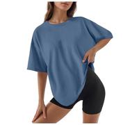 Women's Fashion Casual Solid Color Round Neck Short Sleeved T Shirt Top (Navy, XXXL)