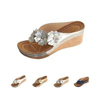 Women's Fashion Floral Slip-On Flip Flops Wedge Sandals, Wedge Sandals Women with Arch Support Slip On Flip Flops Ladies Summer Beach Slides (Slivery,41)
