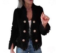Women's Fashion Fringe Cardigan Jacket, Long Sleeve Open Front Party Tassel Coat Fall Outfits,Fall Winter Fuzzy Open Button Front Cardigan,Dressy Tassel Jackets (Black,L)