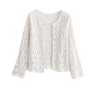Women's Fashion Lace Insert Blouse Open Front Short Sleeve Bolero Cardigan, Summer Crochet Shrug, Casual Floral 3/4 Sleeve Cover Up, Boho Hippie Crop Cardigan for Party (White LeafPattern)