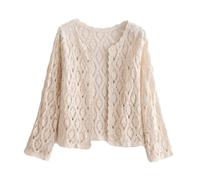 Women's Fashion Lace Insert Blouse Open Front Short Sleeve Bolero Cardigan, Summer Crochet Shrug, Casual Floral 3/4 Sleeve Cover Up, Boho Hippie Crop Cardigan for Party (Apricot Leaf Pattern)