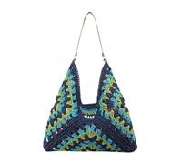 Women's Fashion Large Capacity Straw Woven Shoulder Tote For Vacation Beach Leisure(Blue)