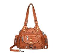 Womens Fashion Leather Tote Satchel Shoulder Purse For Ladies(Brown)
