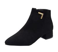Women'S Fashion Side Zipper Thick Heels Boots Winter Super Comfy Fleece Warm Anti-Slip Ankle Booties Ladies Casual Smart Party Shoes Boots Safety Patchwork Ladies Biker Boots, Negro , 6.5
