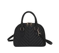 Women's Fashion Solid Color Leather Shoulder Handbag, Versatile Double Zipper Messenger Bag(Black)