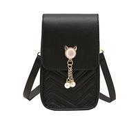 Women's Fashion Under The Arm Handbag Artificial Leather Solid Color Hasp Phone Shoulder Purse(Black)