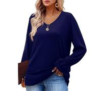 Women's Fashion V Neck Long Sleeve Tops Casual Ruffle Cuff Blouse Loose Fit Tunic Shirt Soft Knit Pullover for Daily Office Fall Winter