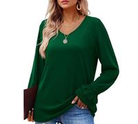 Women's Fashion V Neck Long Sleeve Tops Casual Ruffle Cuff Blouse Loose Fit Tunic Shirt Soft Knit Pullover for Daily Office Fall Winter