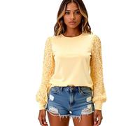 Women's Fashion Velvet Long Sleeve Top Featuring Sparkly Sequin Puff Sleeves Crew Neck Elegant Party Blouse for Evening Dinner Club Wear Black