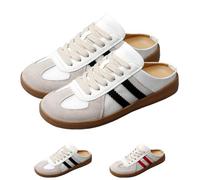 Women's Fashionable Contrast Mesh Design Lace Up Backless Walking Shoes, Open Back Female All-Match Round Toe Slip On (Black-B,41)
