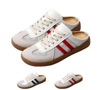 Women's Fashionable Contrast Mesh Design Lace Up Backless Walking Shoes, Open Back Female All-Match Round Toe Slip On (Red-B,41)