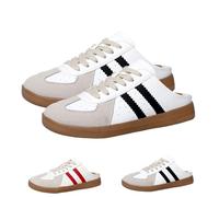 Women's Fashionable Contrast Mesh Design Lace Up Backless Walking Shoes, Open Back Female All-Match Round Toe Slip On (Black,38)