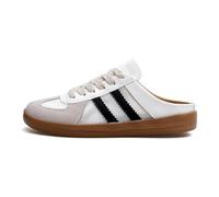 Women's Fashionable Contrast Mesh Design Lace Up Walking Shoes,Breathable and Comfortable Sports All-Around Round Toe Shoes (Black and White,37)