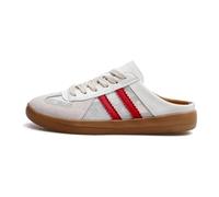 Women's Fashionable Contrast Mesh Design Lace Up Walking Shoes,Breathable and Comfortable Sports All-Around Round Toe Shoes (Red and Beige,39)
