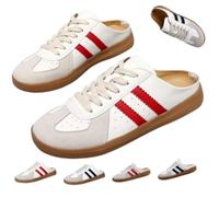Women's Fashionable Contrast Mesh Design Lace Up Walking Shoes Sneakers Slip On Backless Casual Slides Breathable Comfortable Sports For Daily Wear (Red 1,36)