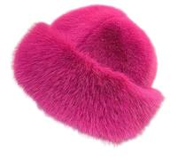 Women's Faux Fur Bucket Hat - 2026 New Winter Warmth Fur Hat Women Fuzzy Bucket Warm Faux Hats for Dear You (Rose Red)