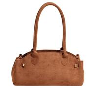 Women's Faux Suede Boston Bowler Suede Fall Trendy Tote Purse Bowler bag Top Handle Designer Hobo Handbag (Khaki)