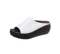Women's Fish Mouth Platform Slippers,Summer Comfortable Orthotic Leather Wedges Slides,Orthotic Anti Slip Beach Flat (White, Adulto, Mujer, 36, Números, Sistema tallas calzado EU, mediano)