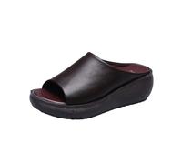 Women's Fish Mouth Platform Slippers,Summer Comfortable Orthotic Leather Wedges Slides,Orthotic Anti Slip Beach Flat (Brown, Adulto, Mujer, 36, Números, Sistema tallas calzado EU, mediano)