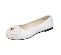 Women's Flat Shoes Spring Summer and Otomn Lightweight Suede Round Toe Shallow Mouth Soft Bottom Bow Single Shoes Daily Dating Commuting Large Size Ballet Shoe Botines Cuñas para con Tacón, blanco, 39