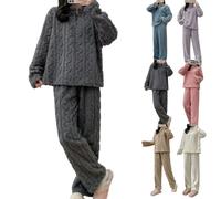 Womens Fleece Pyjamas Sets Fluffy Soft Warm Cosy 2 Pieces Pjs Sets Quarter Zip Pullover And Wide Leg Pants Set Comfy Thick Plush Flannel Co Ord Set Ladies Loungewear Nightwear (Grey,Talla única)