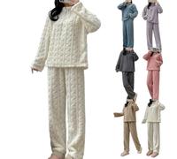 Womens Fleece Pyjamas Sets Fluffy Soft Warm Cosy 2 Pieces Pjs Sets Quarter Zip Pullover And Wide Leg Pants Set Comfy Thick Plush Flannel Co Ord Set Ladies Loungewear Nightwear (White,Talla única)