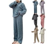 Womens Fleece Pyjamas Sets Fluffy Soft Warm Cosy 2 Pieces Pjs Sets Quarter Zip Pullover And Wide Leg Pants Set Comfy Thick Plush Flannel Co Ord Set Ladies Loungewear Nightwear (Blue,Talla única)
