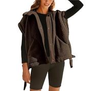 Women's Fleece Vest Oversized Sleeveless Sherpa Jacket Warm Button Down Gilet Outerwear with Pockets(Coffee,M)