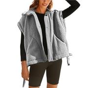 Women's Fleece Vest Oversized Sleeveless Sherpa Jacket Warm Button Down Gilet Outerwear with Pockets(Grey,M)
