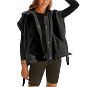 Women's Fleece Vest Oversized Sleeveless Sherpa Jacket Warm Button Down Gilet Outerwear with Pockets(Black,XL)