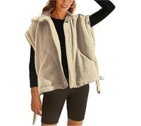 Women's Fleece Vest Oversized Sleeveless Sherpa Jacket Warm Button Down Gilet Outerwear with Pockets(Beige,L)