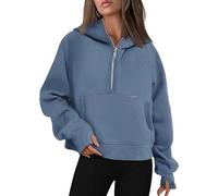Women's Fleece Zip-Up Hoodie Sweatshirt, Warm and Cozy Half-Zip Pullover with Front Pocket for Casual Wear