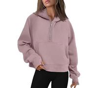 Women's Fleece Zip-Up Hoodie Sweatshirt, Warm and Cozy Half-Zip Pullover with Front Pocket for Casual Wear