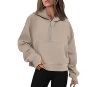 Women's Fleece Zip-Up Hoodie Sweatshirt, Warm and Cozy Half-Zip Pullover with Front Pocket for Casual Wear